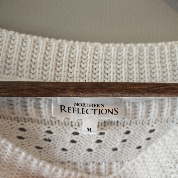 Northern Reflections White Sweater with Blue and Yellow Stripes - Picture 4 of 6